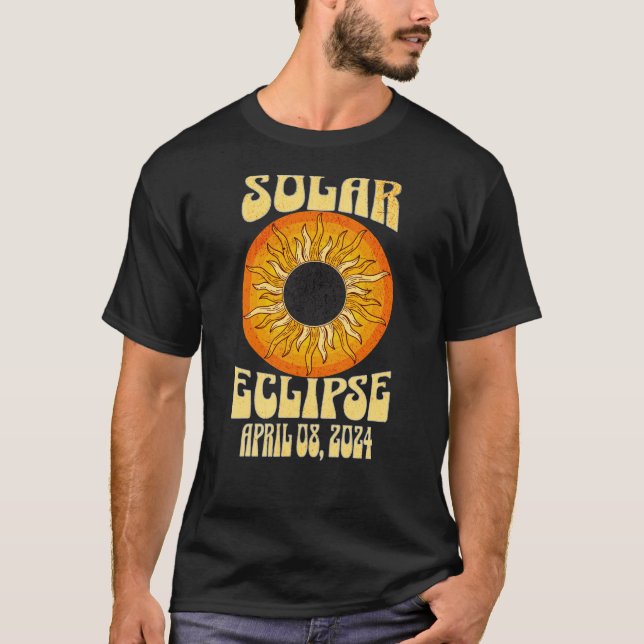 Retro solar eclipse Total Eclipse 8 april 2024 T Shirt (Framsida)