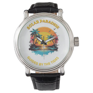 Retro Solar Paradise Styrd av Tidvattnet T-Shirt Armbandsur
