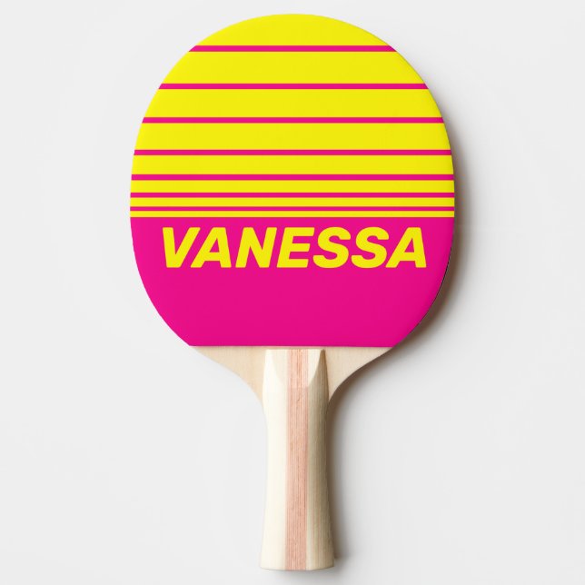 Retro Solbadade Tre Horisontella Ränder med Namn Pingisracket (Framsidan)