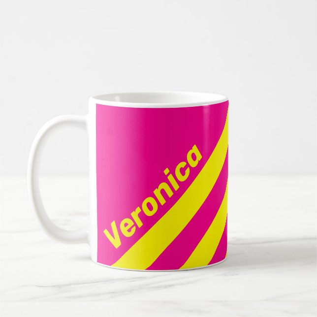 Retro Solblekta Tre Ränder med Namn Kaffemugg (Vänster)