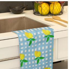 Retro Solgul Citron Blå Vit Rutig Kökshandduk