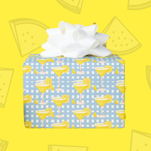 Retro Solgul Citron Drop Blå Vit Rutig Presentpapper