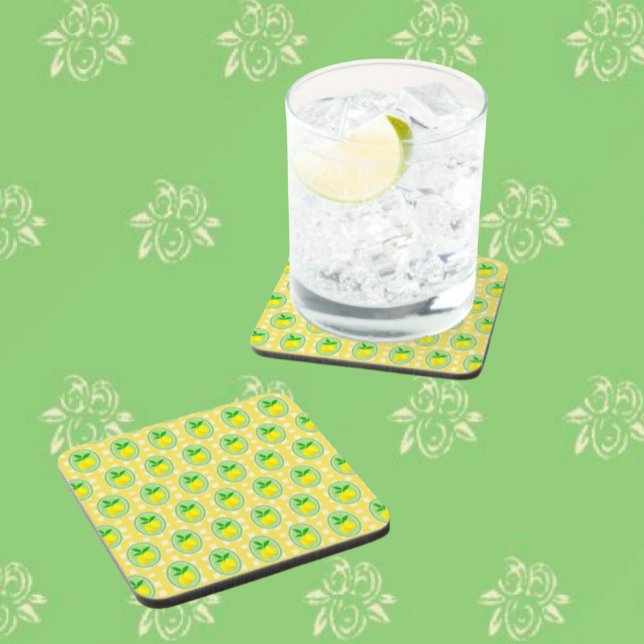 Retro solig lemon gul vit rutig  kakelplatta (Sunny lemony coasters perfect for summer entertaining!)