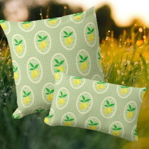 Retro soliga citroner på grönt gingham kudde