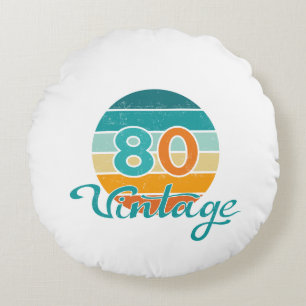 Retro Solnedgång 80 Vintage Nött Rund Kudde