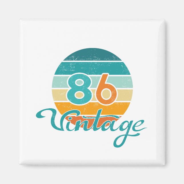 Retro Solnedgång 86 Vintage Distressed Magnet (Framsidan)