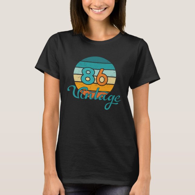 Retro Solnedgång 86 Vintage Distressed T Shirt (Framsida)