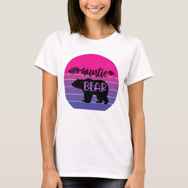 Retro Solnedgång Auntie Bear T Shirt (Framsida)