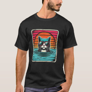 Retro solnedgång avslappnad katt katt kattmor katt t shirt