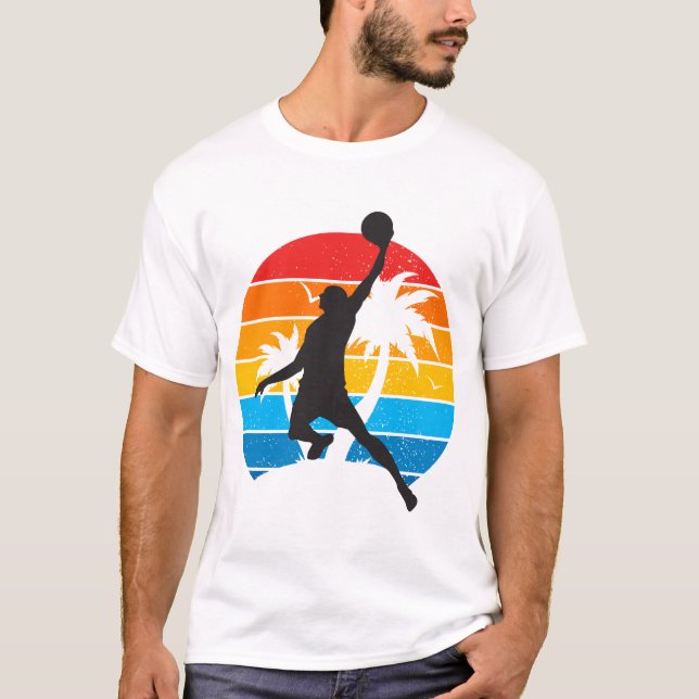Retro Solnedgång Basketboll Dunk Hoop Sport  T Shirt (Framsida)
