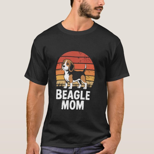 Retro Solnedgång Beagle Mamma T Shirt (Framsida)