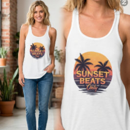 Retro Solnedgång Beats Endast Palmträd Vintage Linne Med Racerback
