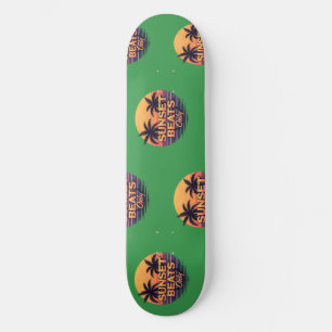 Retro Solnedgång Beats Endast Palmträd Vintage Mini Skateboard Bräda 18,5 Cm
