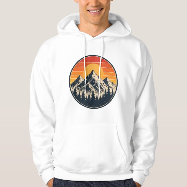 Retro Solnedgång Berg  Hoodie (Framsida)
