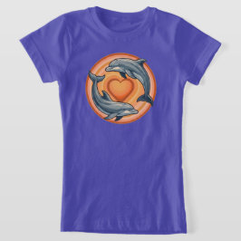 Retro Solnedgång Deltiner Hjärtcirkel Grafik T Shirt