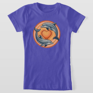 Retro Solnedgång Deltiner Hjärtcirkel Grafik T Shirt