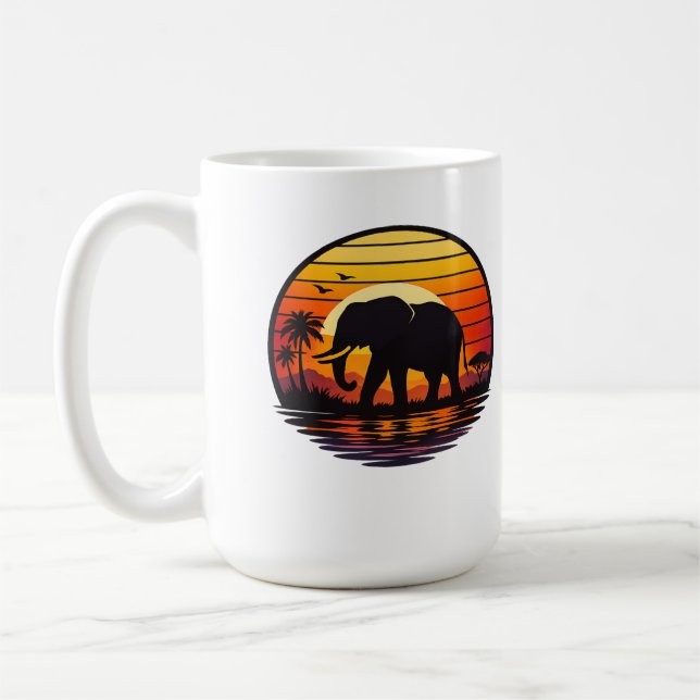 Retro Solnedgång Elefant Siluett Kaffemugg (Vänster)
