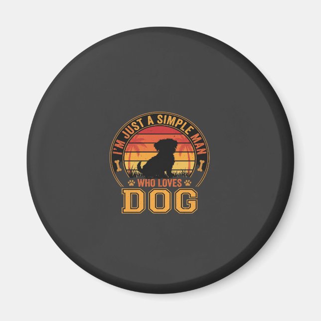 Retro solnedgång enkel hundälskare man magnet (Framsidan)