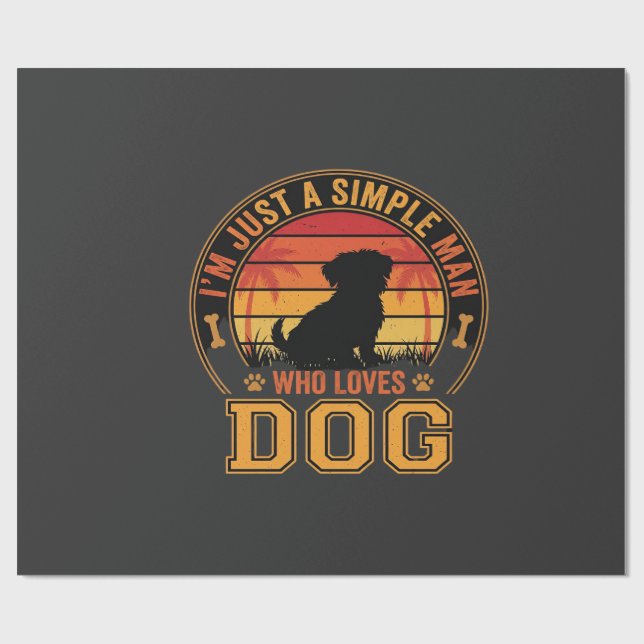 Retro solnedgång enkel hundälskare man presentpapper (Platt)