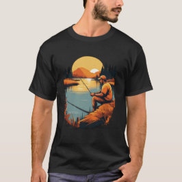 Retro solnedgång Fiskare Scenisk Grafik T Shirt