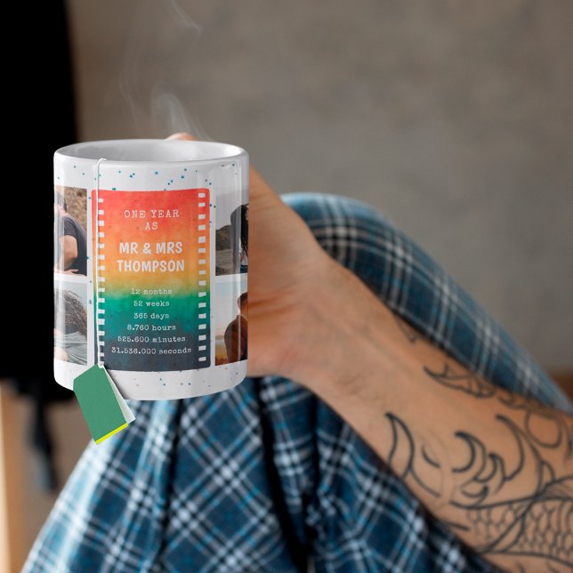 Retro solnedgång foto herr och fru 1:a årsdag kaffemugg (Skapare uppladdad)