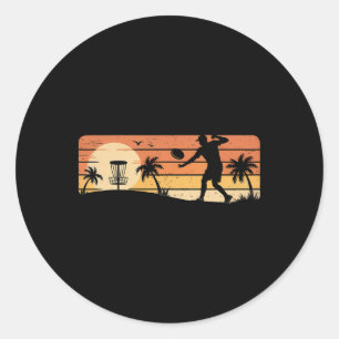 Retro Solnedgång Frisbee Golf Spelare Disc Golf  Runt Klistermärke