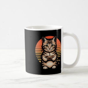 Retro Solnedgång Gamer Katt Gamepad Kattunge Spela Kaffemugg