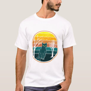 Retro Solnedgång Katt Anime Kawaii Konst T Shirt