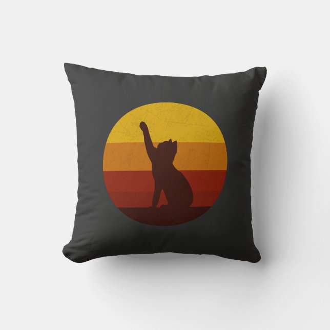 Retro Solnedgång Katt Siluett | Vintage Estetik Ca Kudde (Framsida)