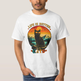 Retro Solnedgång Katt Tröja, Svart Katt Vintage T- T Shirt