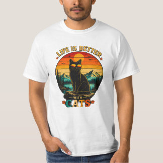 Retro Solnedgång Katt Tröja, Svart Katt Vintage T- T Shirt