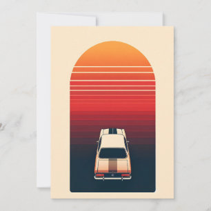 Retro Solnedgång Minimalistisk Vintage Bil Road Tr Meddelande