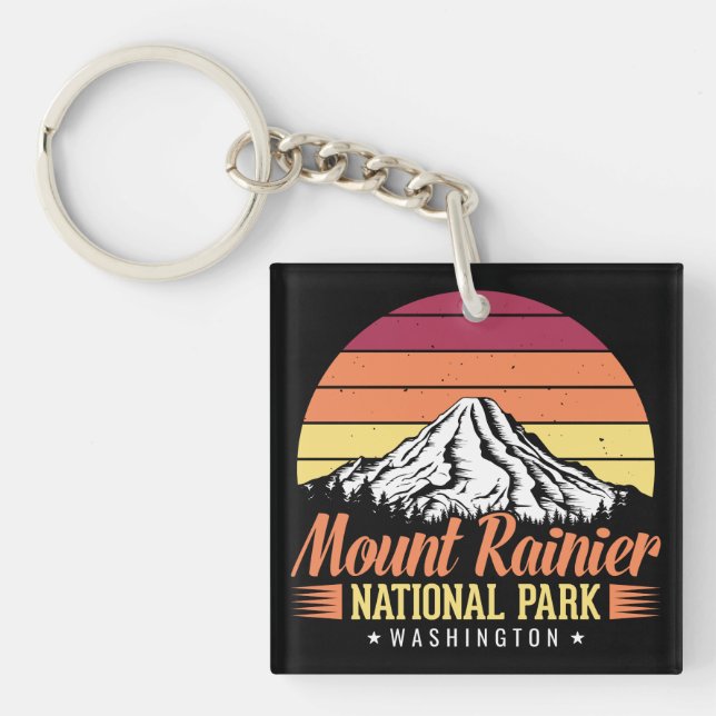 Retro Solnedgång Mount Rainier Washington Illustra (Framsidan)
