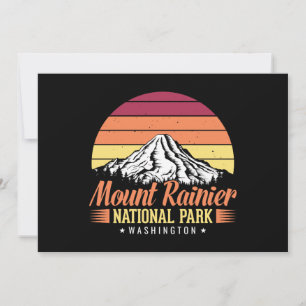 Retro Solnedgång Mount Rainier Washington Illustra Kort