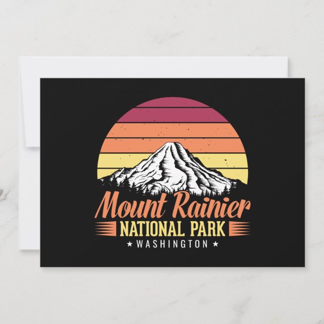 Retro Solnedgång Mount Rainier Washington Illustra Kort (Framsida)