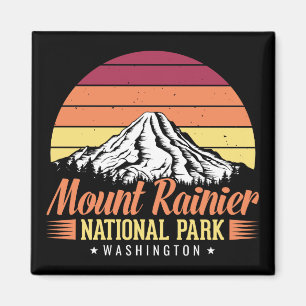 Retro Solnedgång Mount Rainier Washington Illustra Magnet