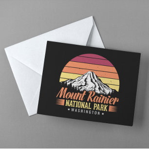 Retro solnedgång Mount Rainier Washington Illustra Vykort