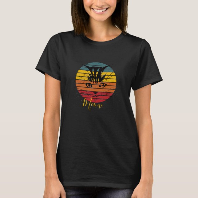Retro solnedgång och katt T-Shirt (Framsida)