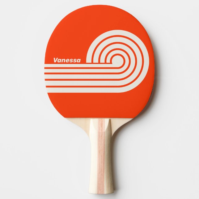 Retro Solnedgång Orange Dubbla Lockiga Ränder med  Pingisracket (Framsidan)