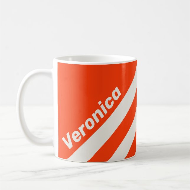 Retro Solnedgång Orange Tre Ränder med Namn Kaffemugg (Vänster)