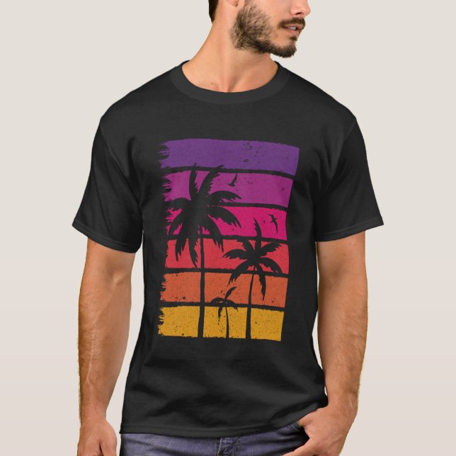 Retro Solnedgång Palmträd  1 T Shirt (Framsida)