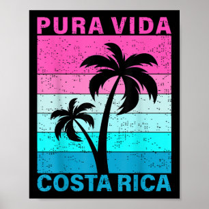 Retro Solnedgång Palmträd Costa Rica Semester Pura Poster
