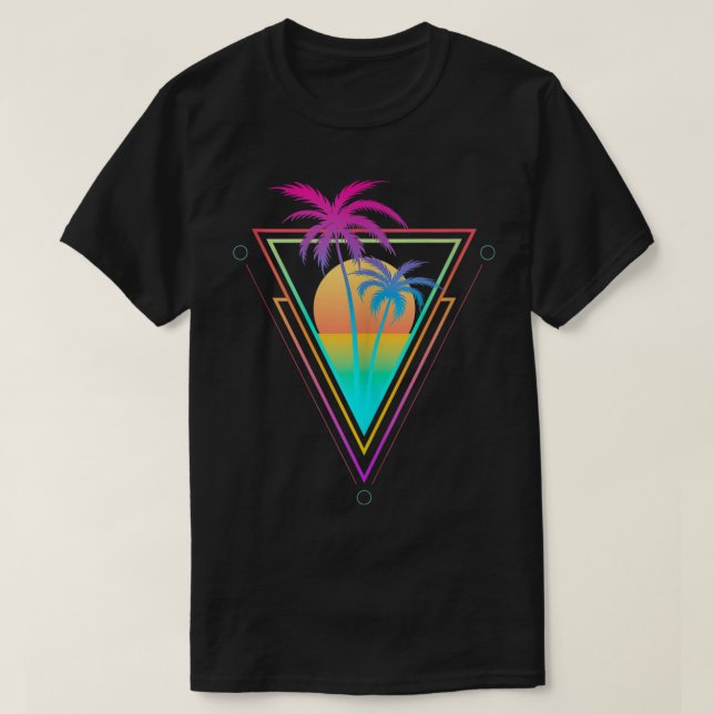 Retro Solnedgång Palmträd Estetisk Design T Shirt (Design framsida)