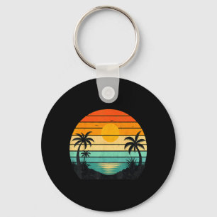 Retro Solnedgång Palmträd Grafisk Design Nyckelring