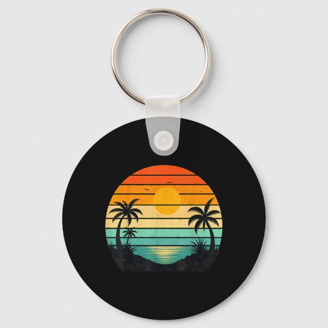 Retro Solnedgång Palmträd Grafisk Design Nyckelring (Framsida)