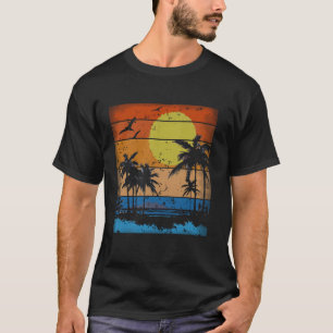 Retro Solnedgång Palmträd T Shirt