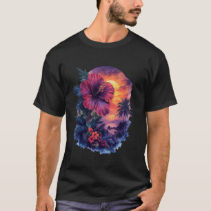 Retro Solnedgång Palmträd T Shirt