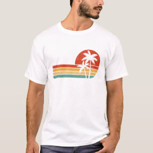 Retro solnedgång palmträd vintage strand t shirt