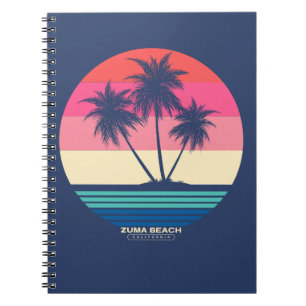 Retro solnedgång palmträd Zuma Beach Anteckningsbok