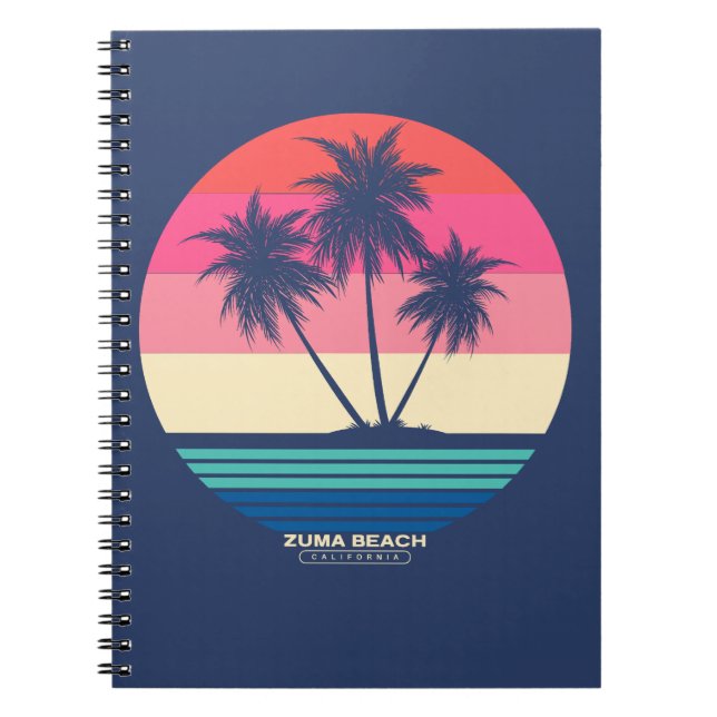 Retro solnedgång palmträd Zuma Beach Anteckningsbok (Framsidan)